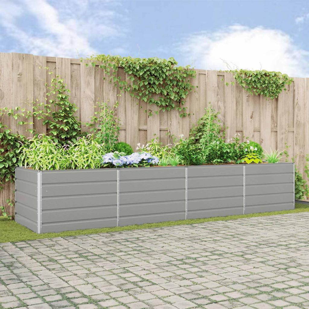 Planter Light Grey 385 X 100 X 75 Cm Galvanized Steel