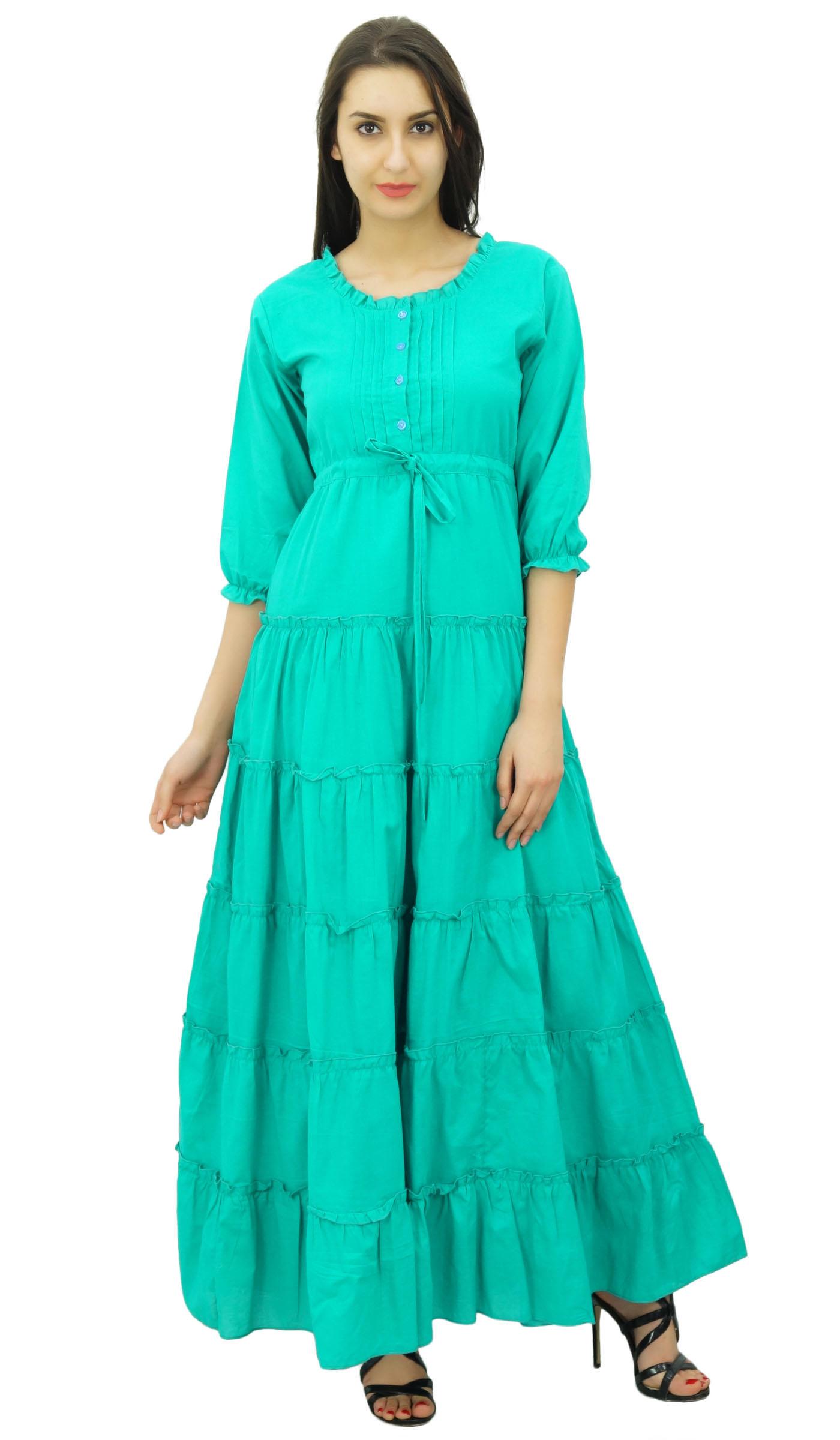 

Bimba Жіноча літня бавовняна максі-сукня з рукавами 3 4 на талії 8 чирок зелений колір