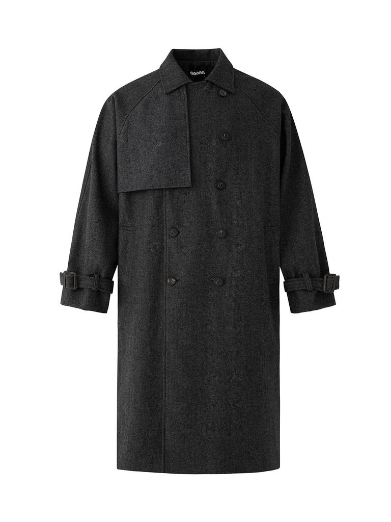 BJ Men's Medium-Long Woolen Coat - Loose Lapel Korean Style Warm Commuting Trench