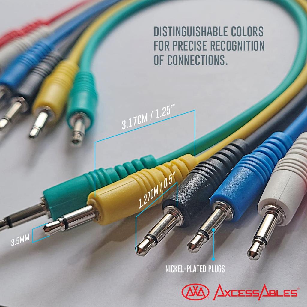 AxcessAbles TS To TS Unbalanced Mono Patch Cable Modular Synth Cord TS Audio Cable Eurorack Synthesizer Multicolor TS AUX Cord 6 Pack 1/8" (3.5mm)