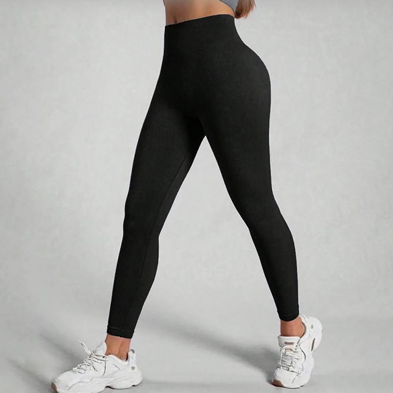 Women's High Waisted Yoga Pants Ribbed Seamless Leggings Tummy Control Workout Gym Fitness