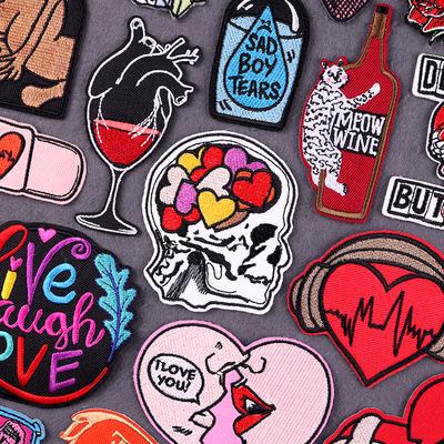 Toppa ricamata con cuore e bacio, da stirare, per abbigliamento, toppe termoadesive per abbigliamento, adesivi con toppa hip hop