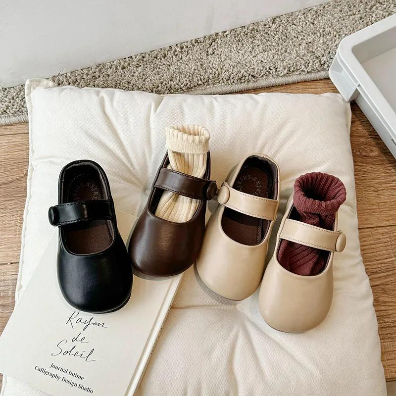 Fashion Girls' Shoes Spring New Kids Shoes British Style Child Leather Shoe Soft Soled Girls' Leather Shoe Anti Slip Casual Shoe