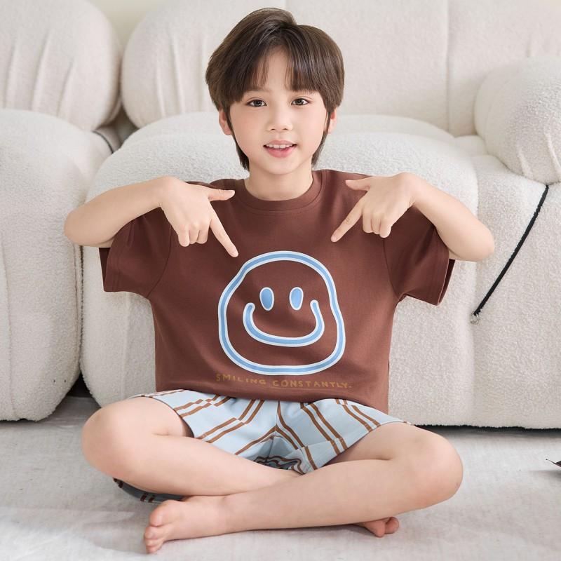 100% Cotton Kids Pajama Set Short Sleeve Shorts Cartoon Print Sleepwear Boys Ages 8