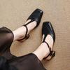 Krazing Pot Sheepskin Square Toe Size 41 High Heels Hollow Out Decoration Super High Heels Breathable Autumn Pumps