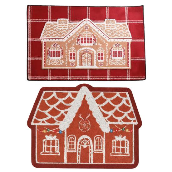 Gingerbread House Christmas Rug Gingerbread Welcome Door Mat Christmas Non Slip Entrance Rug