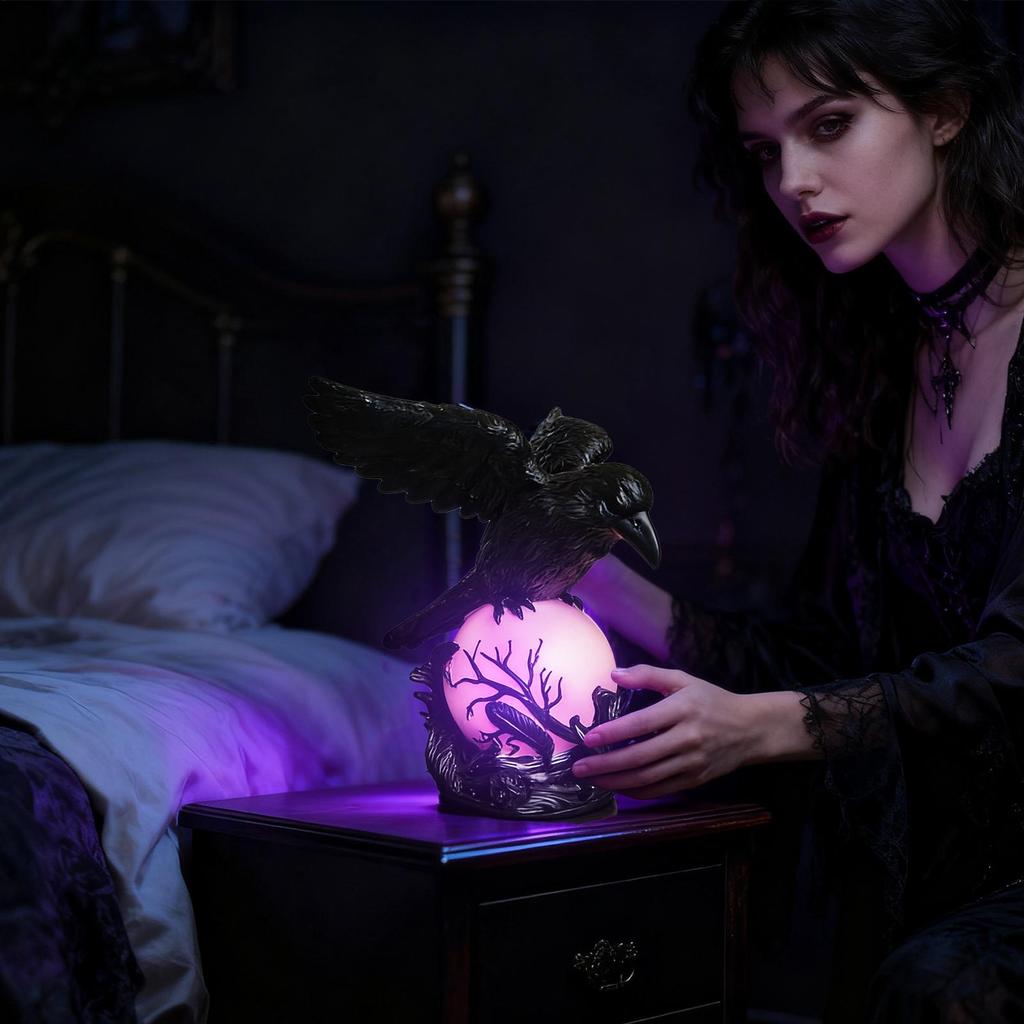 Crow Lamp Resin Gothic Home Decor Vintage LED Raven Table Lamp Crow Decor For Home Bedroom Living Room Study Desk Bedside