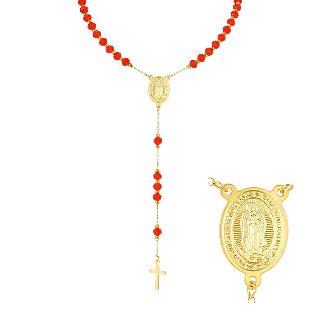 Vnox Long Acrylic Beads Chain Rosary Necklace For Women Men, Stainless Steel Virgin Mary Small Cross Pendant, Gifts To Her