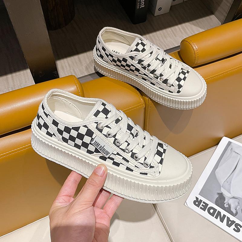 Platform canvas shoes women's new summer checkerboard casual women's shoes Harajuku versatile cookie shoes