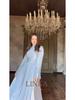 2025 European & American Style Women's Long White High-Neck Waist-Cinching Half-Sleeve Dress