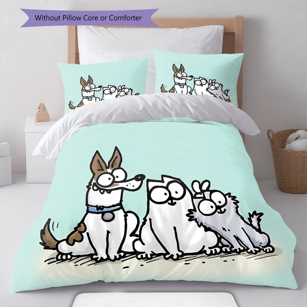 Biancheria da letto con motivo Simon's Cat, Set piumone Copripiumone Federa Regalo di Compleanno per la Casa (1 * copripiumino + 2 * federa, senza nucleo)