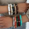 KunJoe 10 Colors Vintage Stackable Leopard Resin Acrylic Bracelets for Women Bohemian Round Tube Beaded Elastic Bangle Bracelet