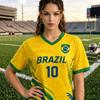 T-shirt Estiva Grafica a Maniche Corte con Scollo a V Stampa Brasile 10 da Donna Uomo Maglie Taglie Forti Maglietta Sportiva