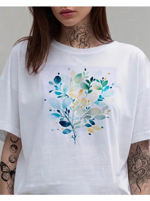 Watercolor-style Flowers T-shirt. Summer print S