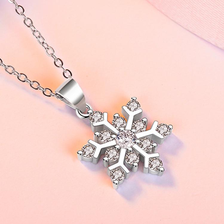 S925 Sterling Silver Snowflake Pendant with Diamond Accents - Christmas Jewelry Hot-Seller