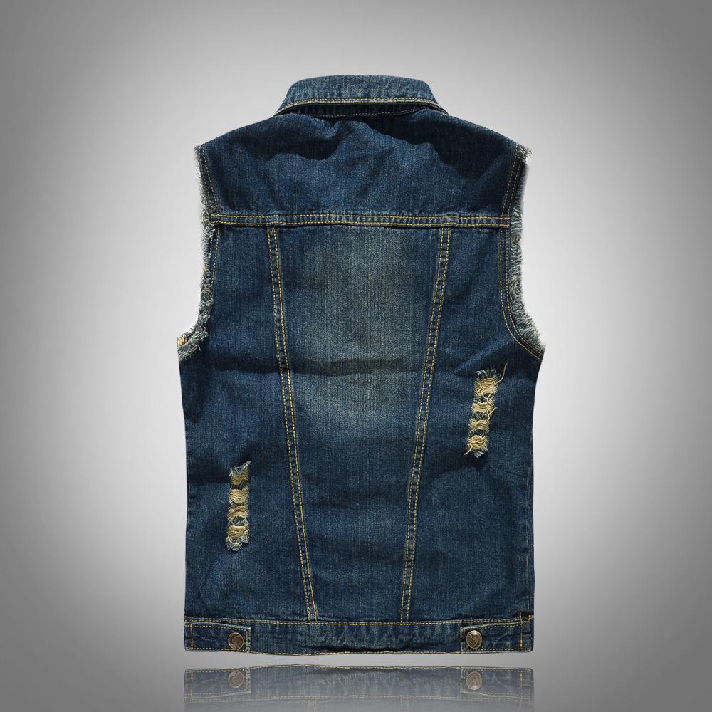 Vestă de motocicletă din denim ruptă, coreeană, slim fit, pentru bărbați - vestă la modă de mărime mare