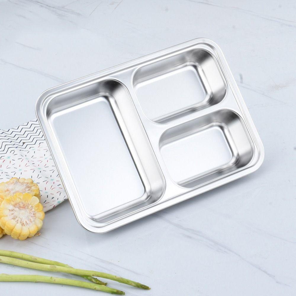 with Lid Divided Dinner Tray Stainless Steel Fast Food Plate Divided Lunch Box  Kitchen Supplies