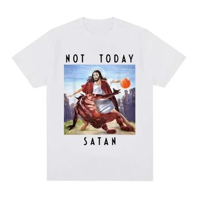 Hochwertiges Kurzarm-Oberteil Nicht heute Satan Jesus vs Satan in O-Ausschnitt T-Shirt Mann/Frau Kurzarm-T-Shirts 100% Baumwolle