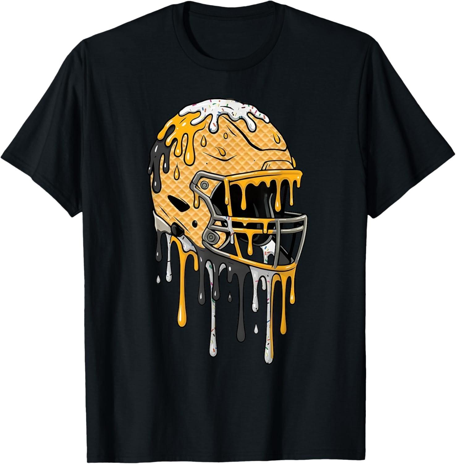 Football Helmet Black and Gold Ice Cream Drip Boys T-Shirt Mens Womens Tees Top unisex T-Shirt Mens Womens Tees Top XL