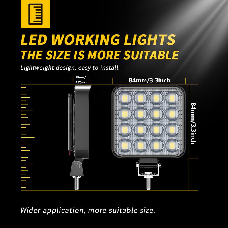 Car Led Work Light 48 W Dc 12/ 24 Volts 6000K White Universal Truck Auto Bulbs