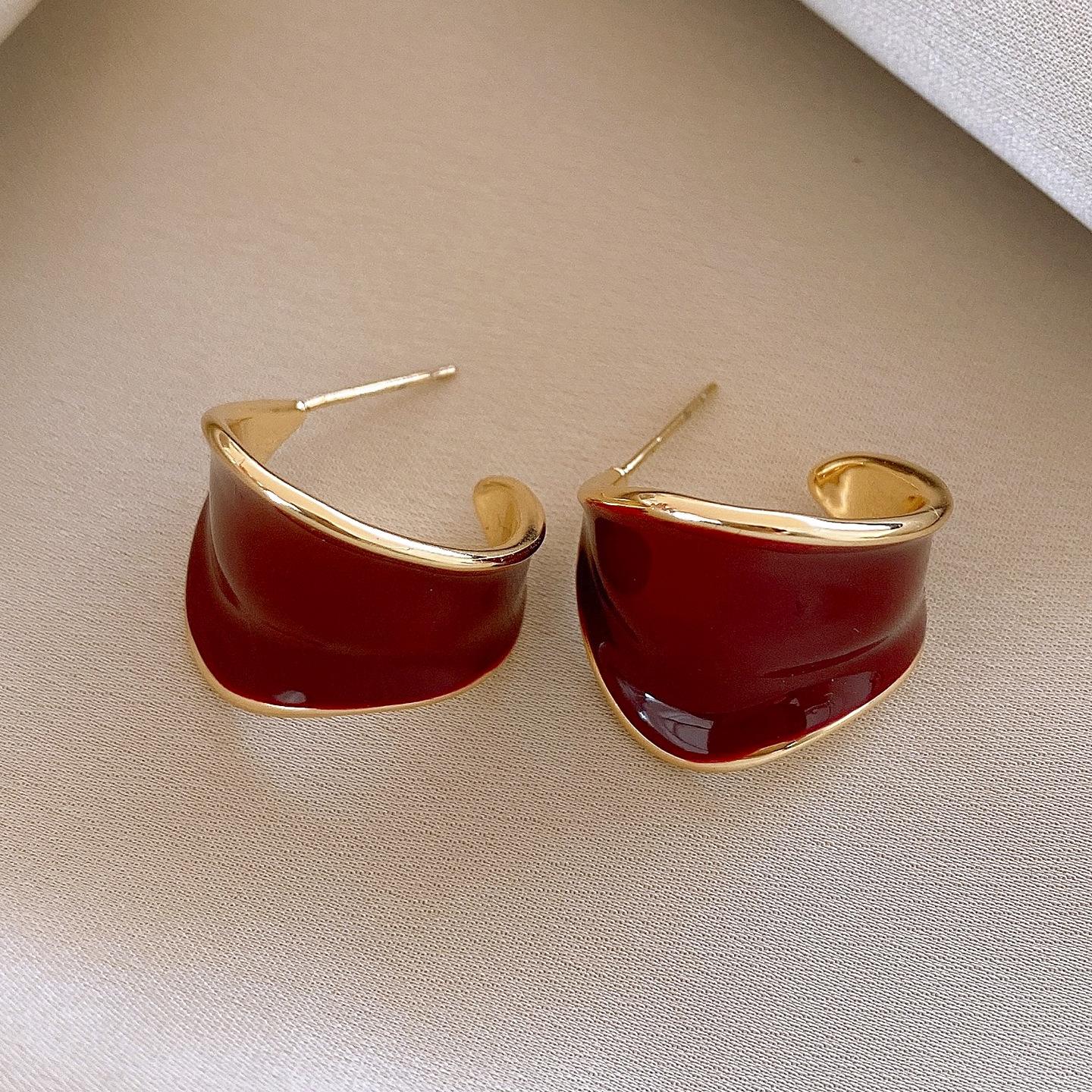 Серебряная Игла Европейские и Американские C-образные Широкоформатные Красные Серьги-Капли Серьги Преувеличенные Серьги Женские