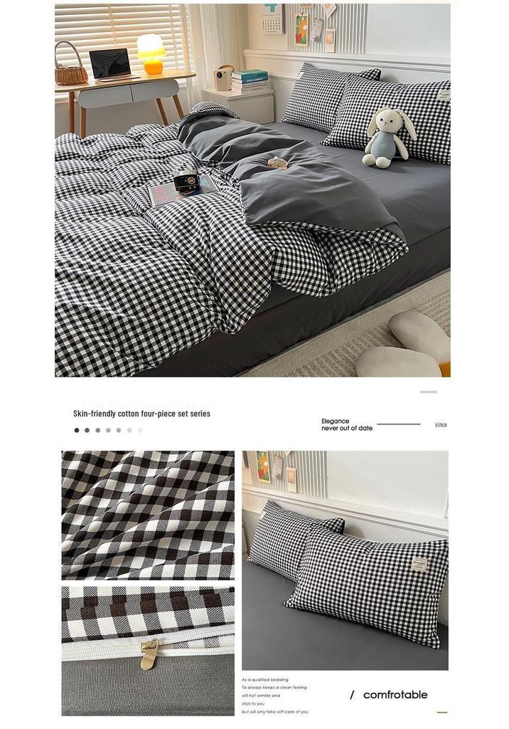 Japanese Washed Cotton 4-Piece Bedding Set: Duvet Cover, Fitted Sheet & Bed Sheet In Simple Style.