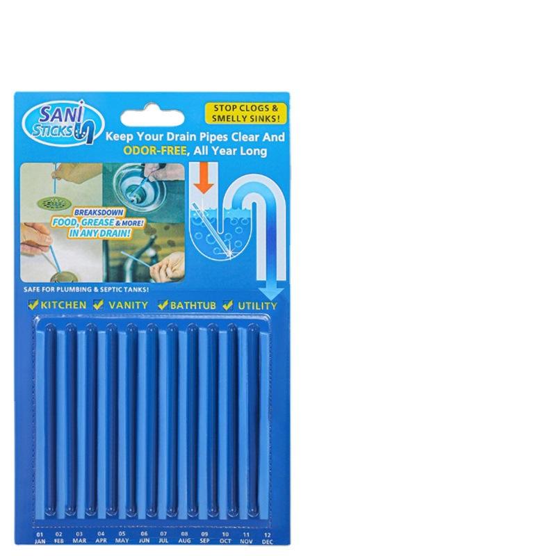 12 Pcs Eco-Friendly Bathroom Sink Pipe Dredging Agents Drain Cleaner Stick for Household Cleaning Tools Accessories синий