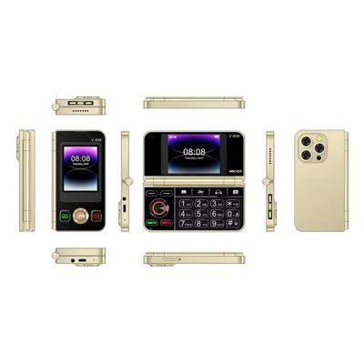 V-899 Bluetooth Side Folding 2G Cellphone 2.8inch Dual Screen Display MTK6261A 32MB RAM 64MB ROM Dual SIM 3MP Type-C FM Mp3 Mp4 Torch Mobile Phone