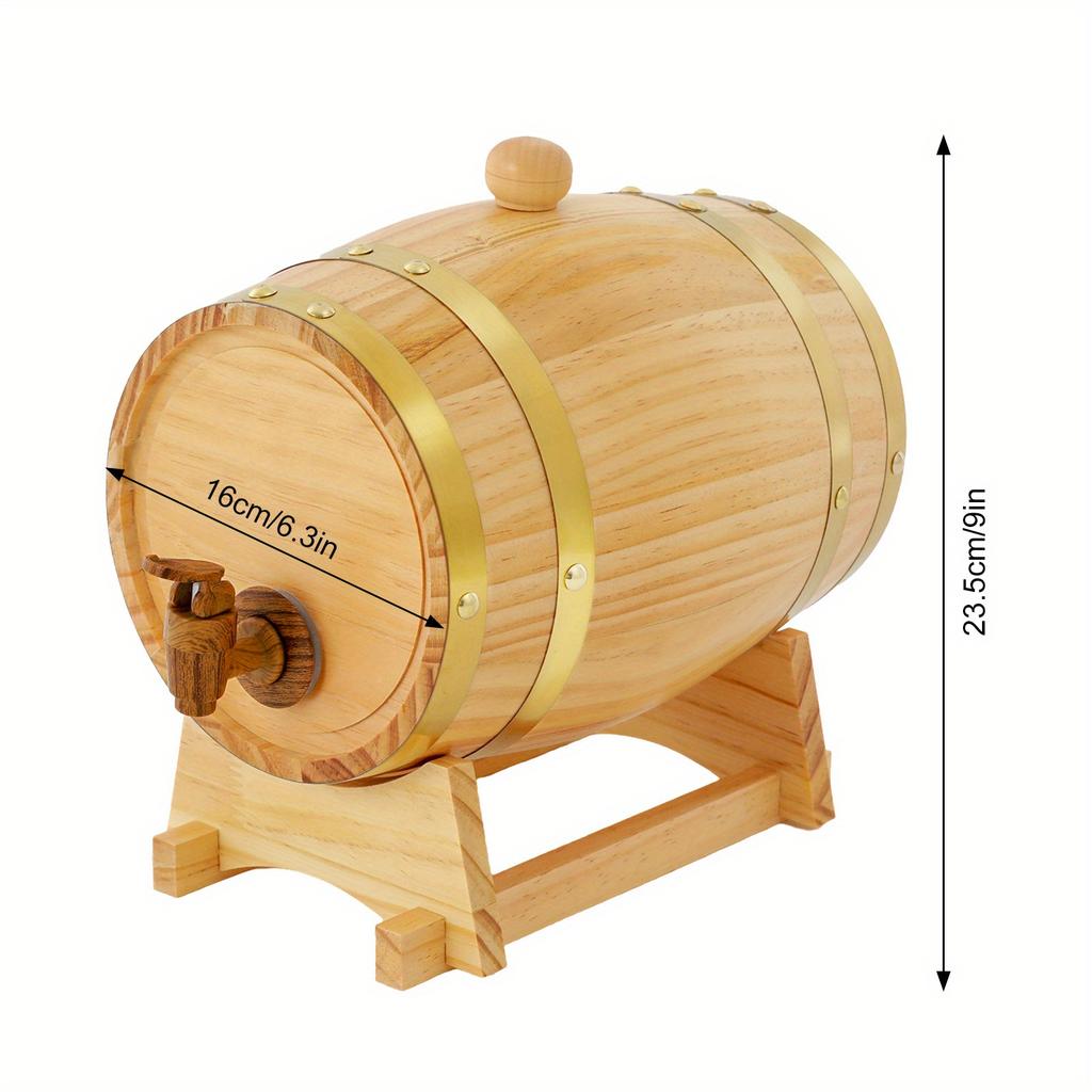 0.66 Gallon Pine Wood Wine Barrel – Vintage Barrel with Stainless Steel Hoops & Faucet – Home Brewing & Party Dispenser – Natural Wood