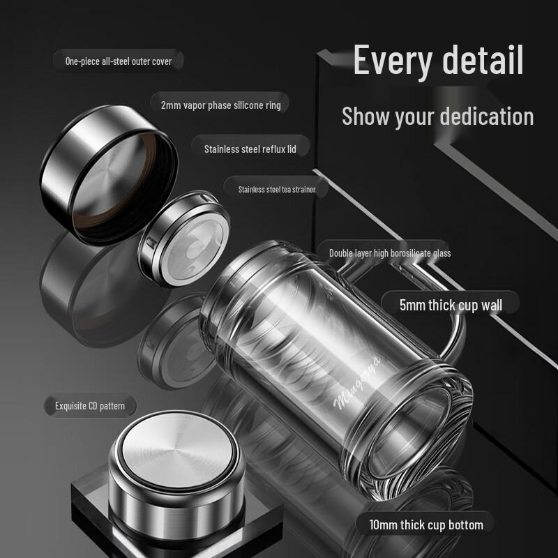 LINGCHEN Double-Layer Tea Separation Glass Mug