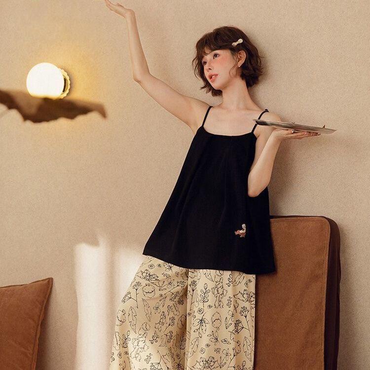 

ins sweet pure desire pajamas with chest pads women s summer new suspender trousers loungewear suit can be worn outside M