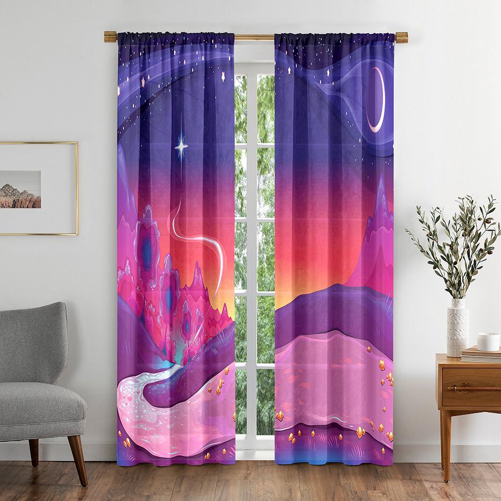 Cortina Opaca de Ventana con Diseño de Galaxia Espacial Planeta Dibujos Animados para Sala de Estar Dormitorio Baño Cocina Puerta Armario Decoración Ganchos