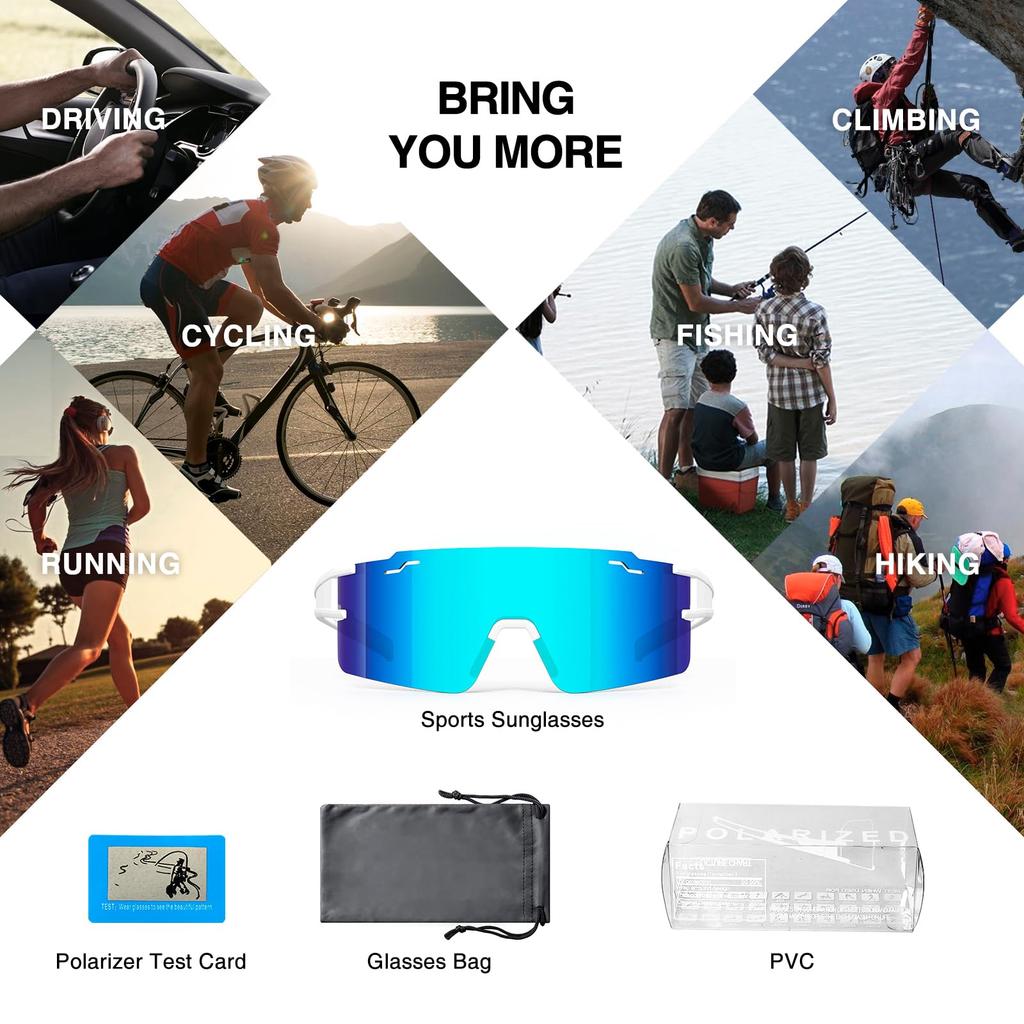 FMY Polarized Cycling Youth Baseball UV400 Sports Sunglasses for Running and Medium Glasses, Glasses, Unisex, Protection, Driving, White/Blue,