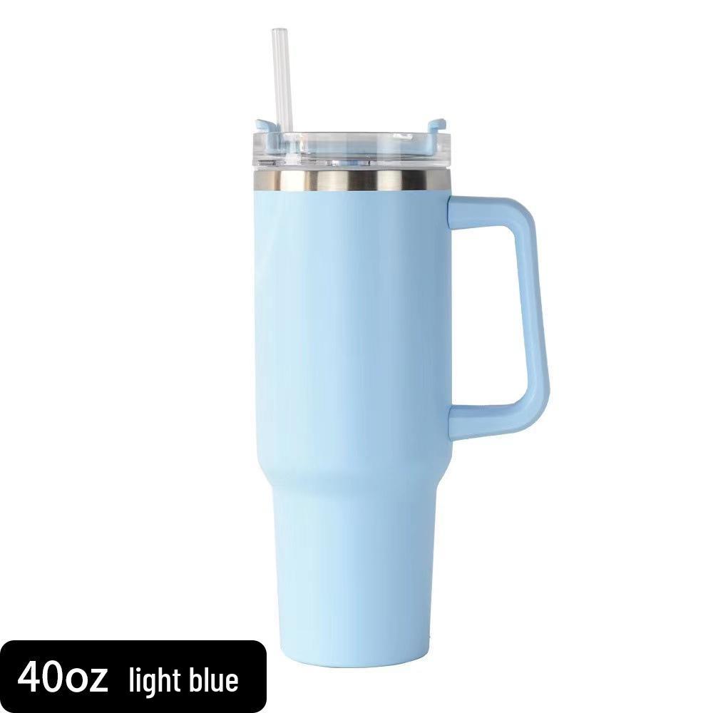 Large Capacity Insulated Stainless Steel Car Cup with Handle and Straw - Double Layer for Cold Retention (Ice Buster)