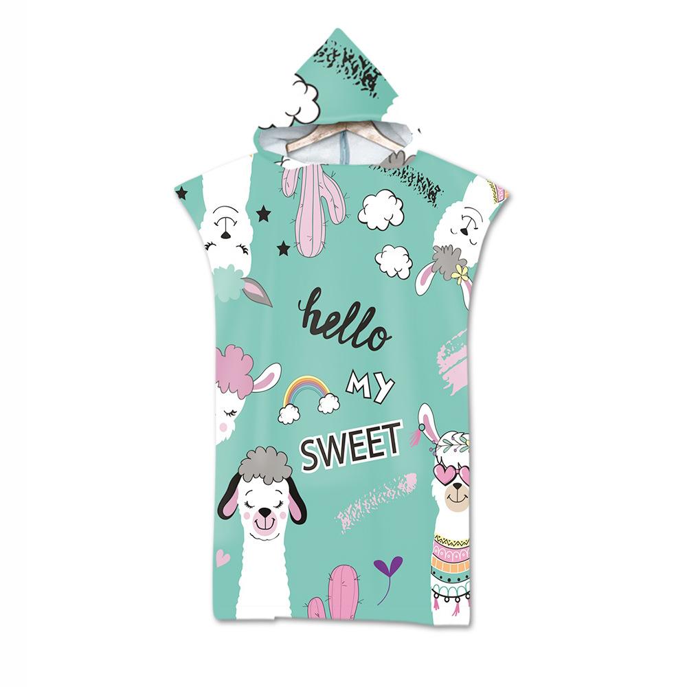 Customizable Printed Alpaca Microfiber Beach Towel Hooded Surf Poncho Quick Drying Bath Robe for Adults And Children