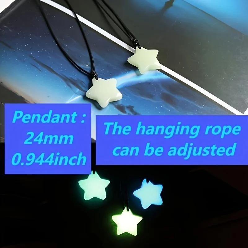 Jade Glow-in-the-Dark Star Lucky Pendant Necklace Set Adjustable Rope Sporty/Cute Style for Outdoor Adventures & Music Festivals