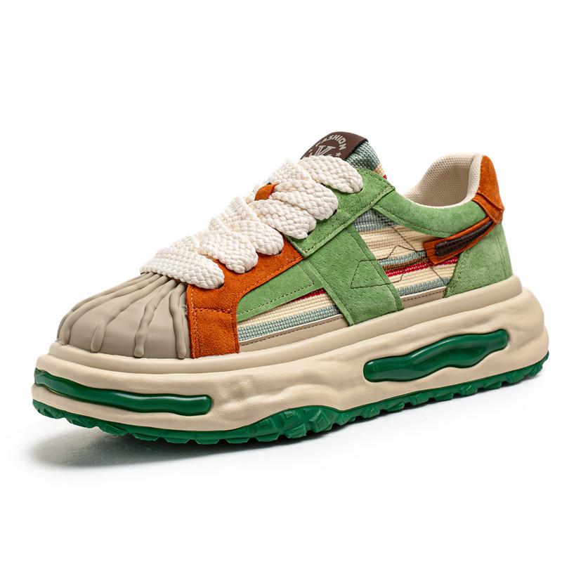 

Fashion Men Platform Sneakers Autumn New Breathable Non Slip Running Shoes Comfortable Fashion Lace Up Height Increase Vulcanized Shoes 39 зелёный
