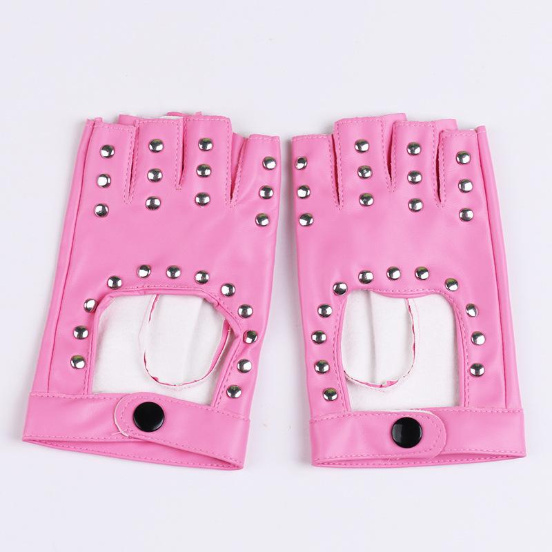 Women's Dance Half Finger Gloves Performance Short Cyberpunk Rivet Pole Dance Dew Finger Street Dance Nightclub Leather Gloves