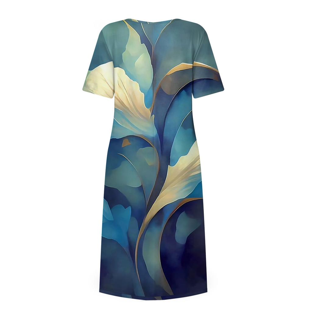 Women's Casual Dresses Printed Dresses Summer Dresses Printed Pleated Round Neck Midi Dresses Basic Classic Outdoor Daily Short Sleeve Loose Dresses