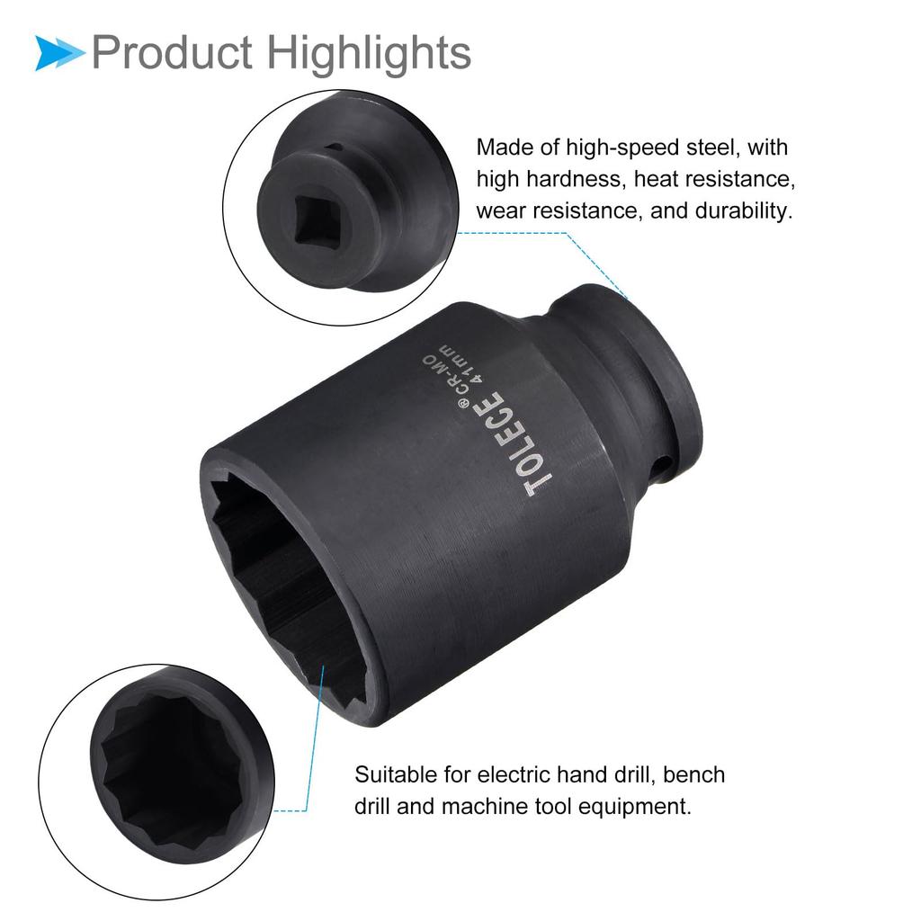 CoCud Deep Impact Socket, 1/2" Drive, 41mm Socket, 78mm Long, CR-MO, 12-Point - (For DIY Home Repairs)