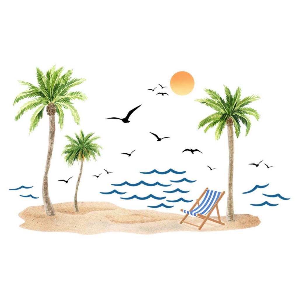 Tree Wall Decal for Living Room, Beach Hawaiian Home Wall Sticker for Bedroom Decor