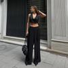 Summer fashion design sense sleeveless V-neck open-button short vest high waist wide-footed pants temperament casual khaki suit women