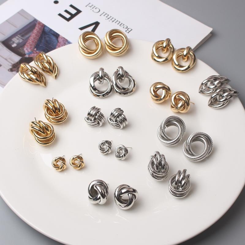 Orecchini a Bottone Rock Intrecciati per Donna Statement Europeo Nodo Metallico Liscio Orecchino Minimalista Gioielli da Festa Ingrosso Regalo Ragazza