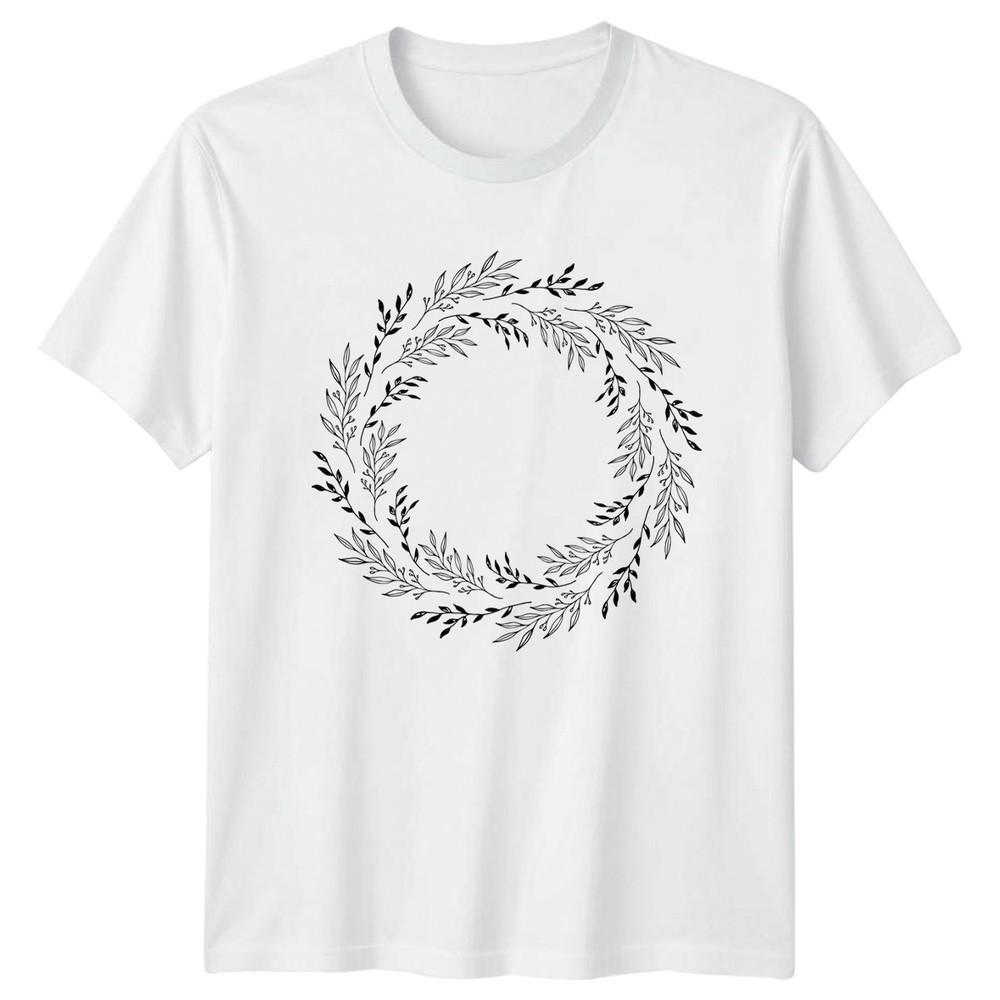 Hand Drawn Floral Botanical Wreath Unisexs TShirt Line Art Nature Gift For Her S