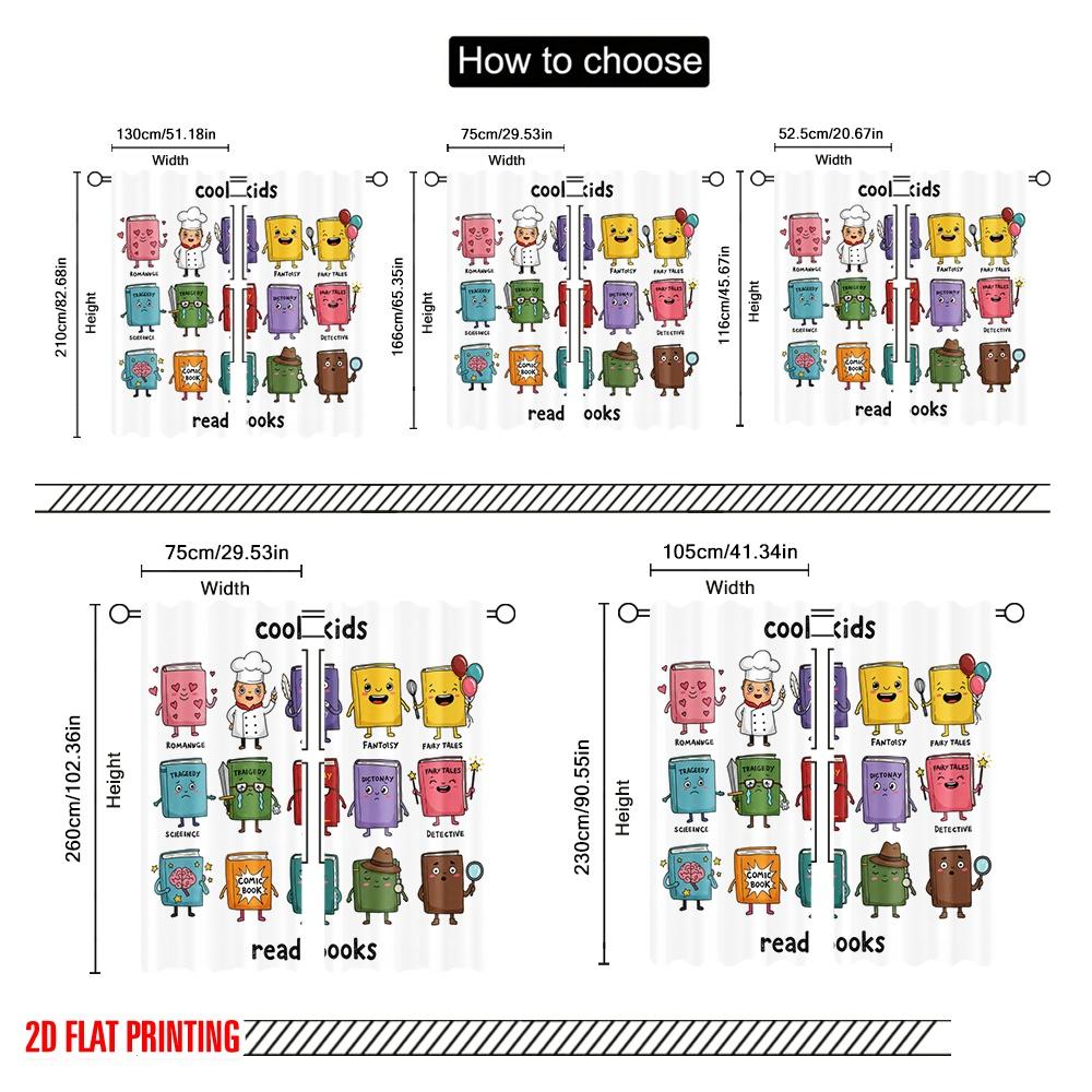 2 Stück 2D Flachdruck Party Fenster Vorhänge Cool Kids Lesen Bücher Polyester Ohne Strom Geburtstagsfeier Verwendung für goldene Wand