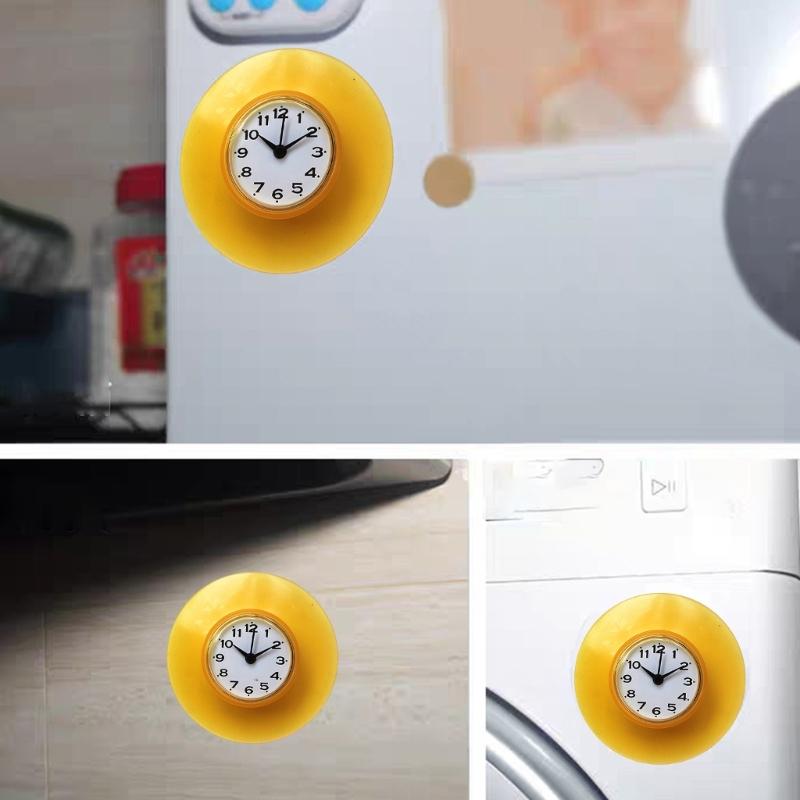Small Bathroom Clock with Suction Cup Mount, Easy-Reading Analog Face for Sink Side, Mirror or Vanity, Space-Saving Fit