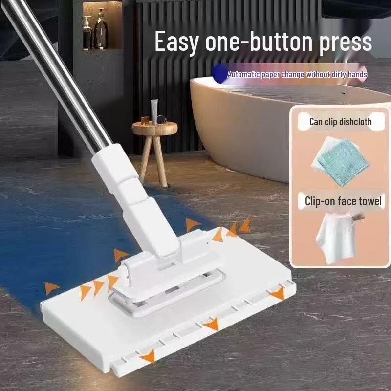 Hands-Free Lazy Flat Mop with Clip-On Washcloth for Dust Removal