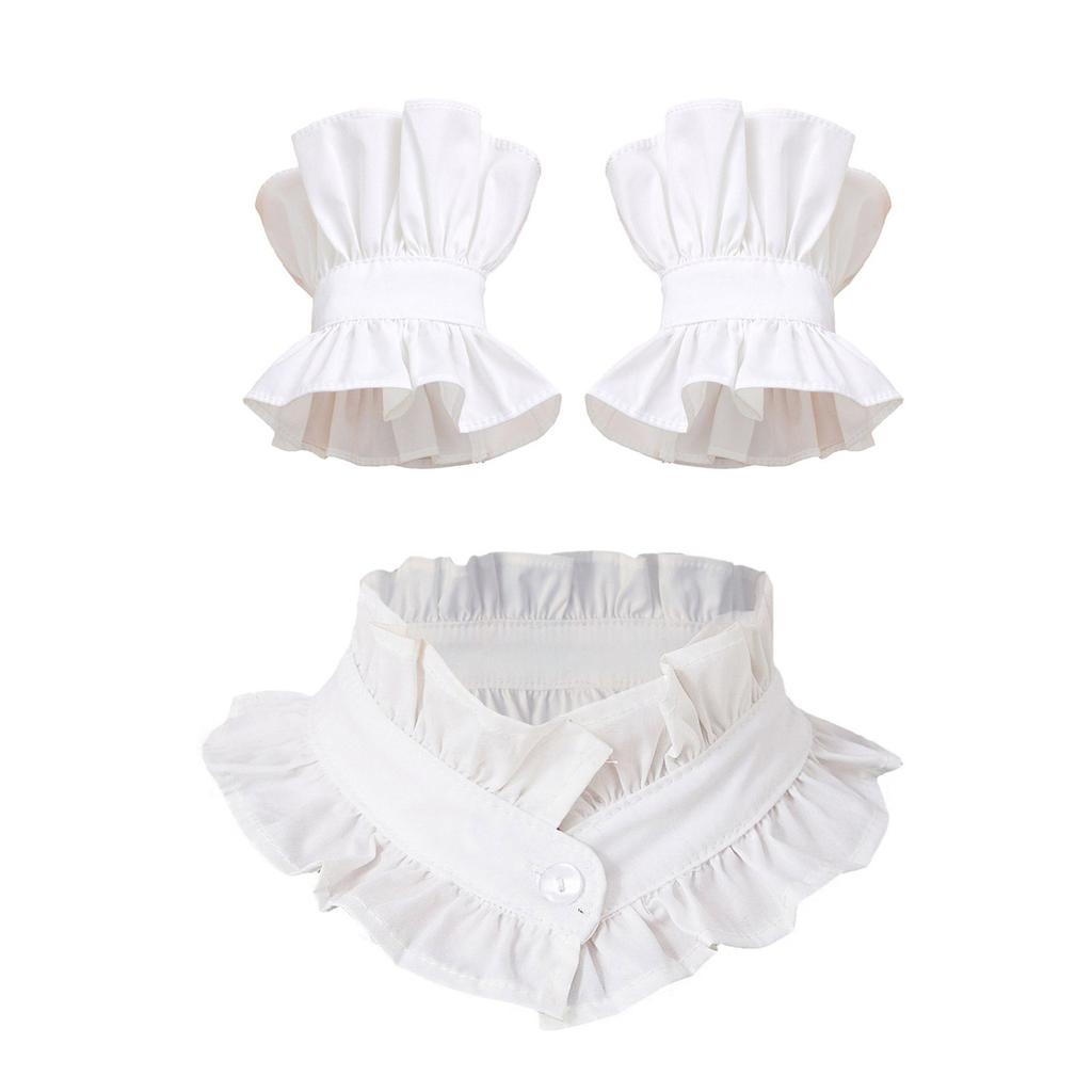 Ruched Collar Ruffled Renaissance Lapel Collar Wrist Cuffs for Shirt Blouse Decorative Spread False Collar