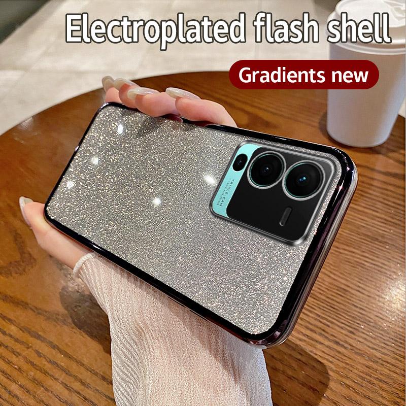 Für Vivo V25 Pro Hülle Vivo V25Pro Handyhülle Glänzend Glitzer Beschichtung Silikon Kameralinse Weiche Rückseite