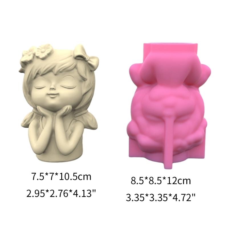 Geometric Bowknot Flower Girl Gypsum Silicone Mold Storage Box Mold for Making Succulent Plant  Flower  Pen Holder
